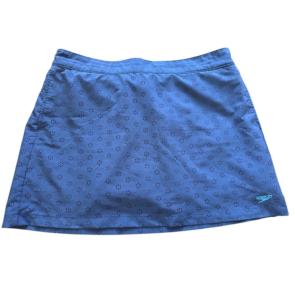 Speedo Womens XL Eyelet Swim Skort Navy Blue Athletic Board Skirt Summer Water